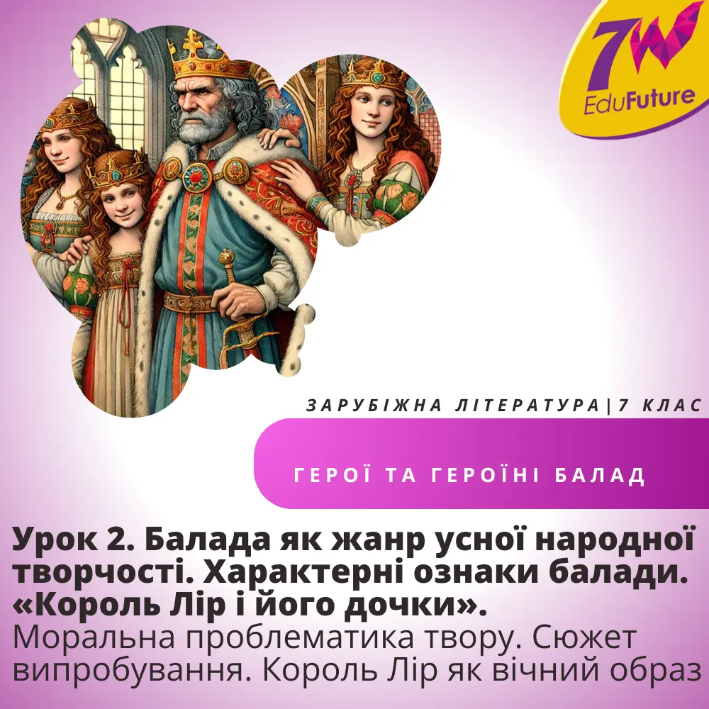 Балада як жанр усної народної творчості. Характерні ознаки балади.«Король Лір і його дочки».