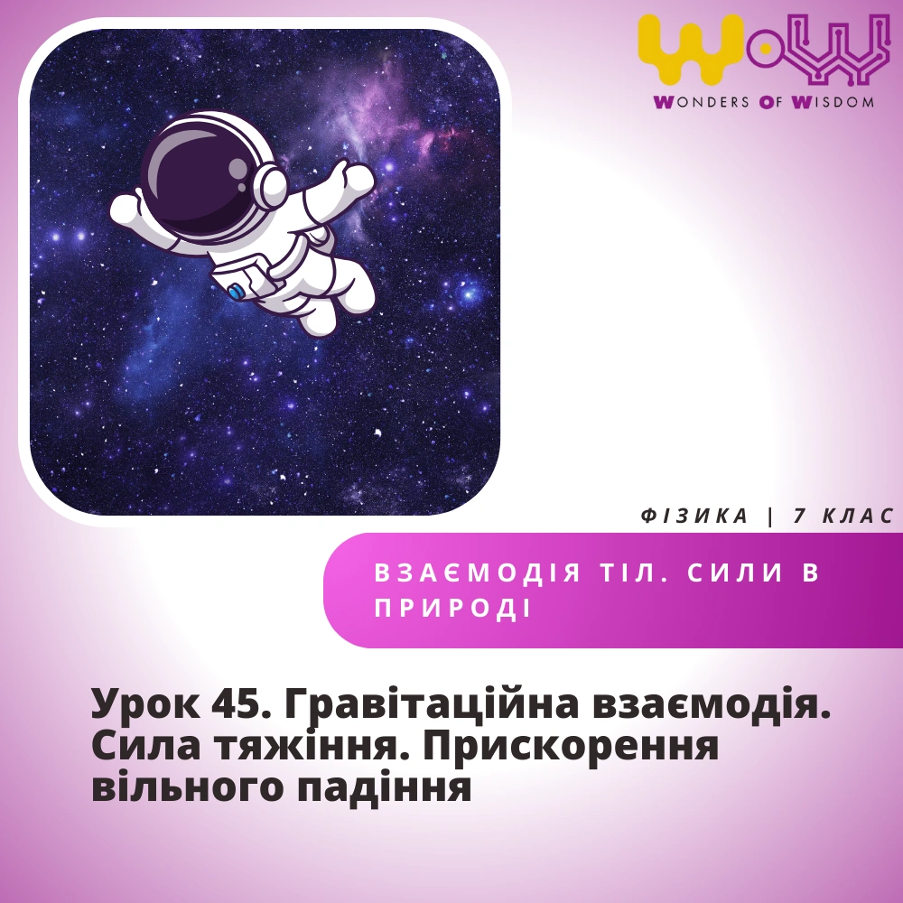 Гравітаційна взаємодія. Сила тяжіння. Прискорення вільного падіння