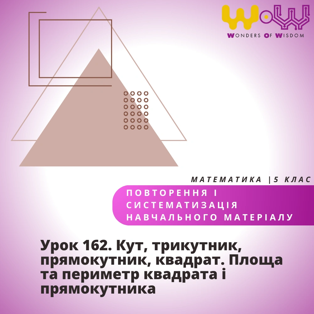 Кут, трикутник, прямокутник, квадрат. Площа та периметр квадрата і прямокутника