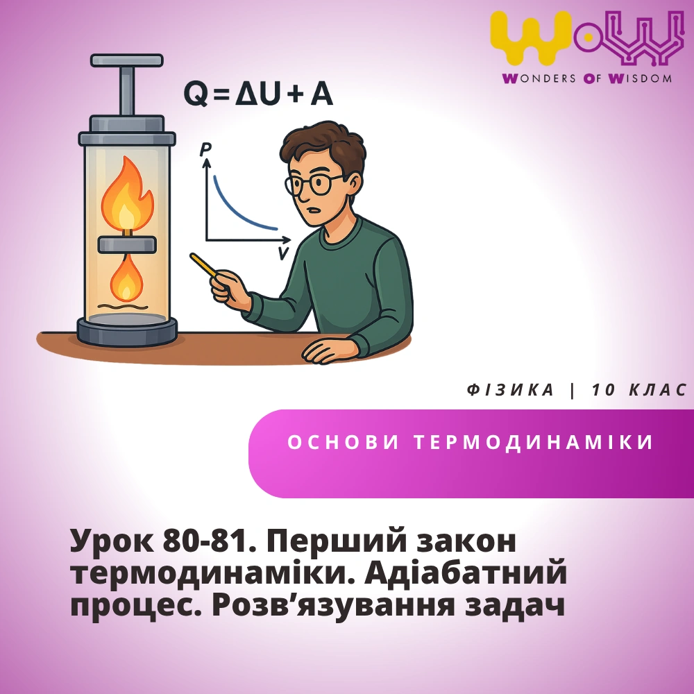 Урок 80-81. Перший закон термодинаміки. Адіабатний процес. Розв’язування задач