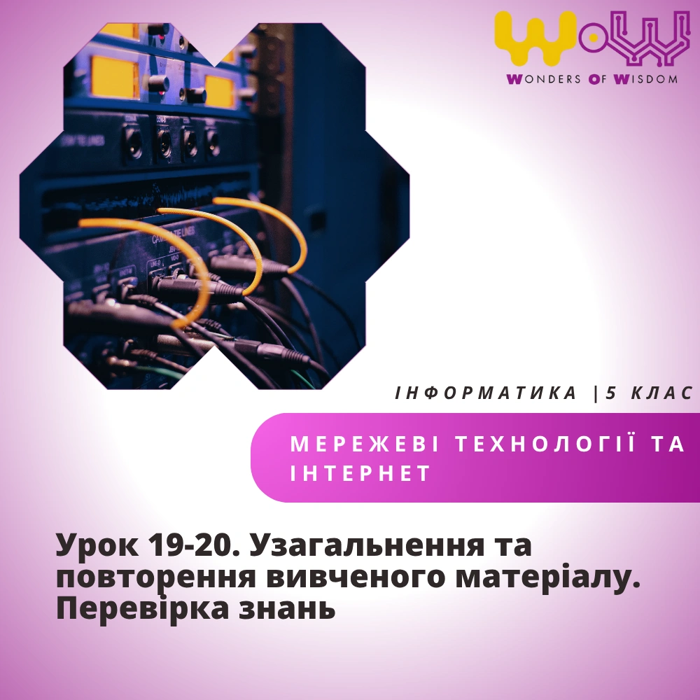 Урок 19-20. Узагальнення та повторення вивченого матеріалу. Перевірка знань