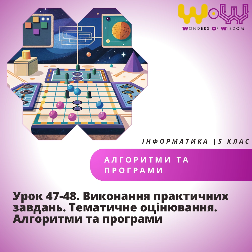 Урок 47-48. Виконання практичних завдань. Тематичне оцінювання. Алгоритми та програми