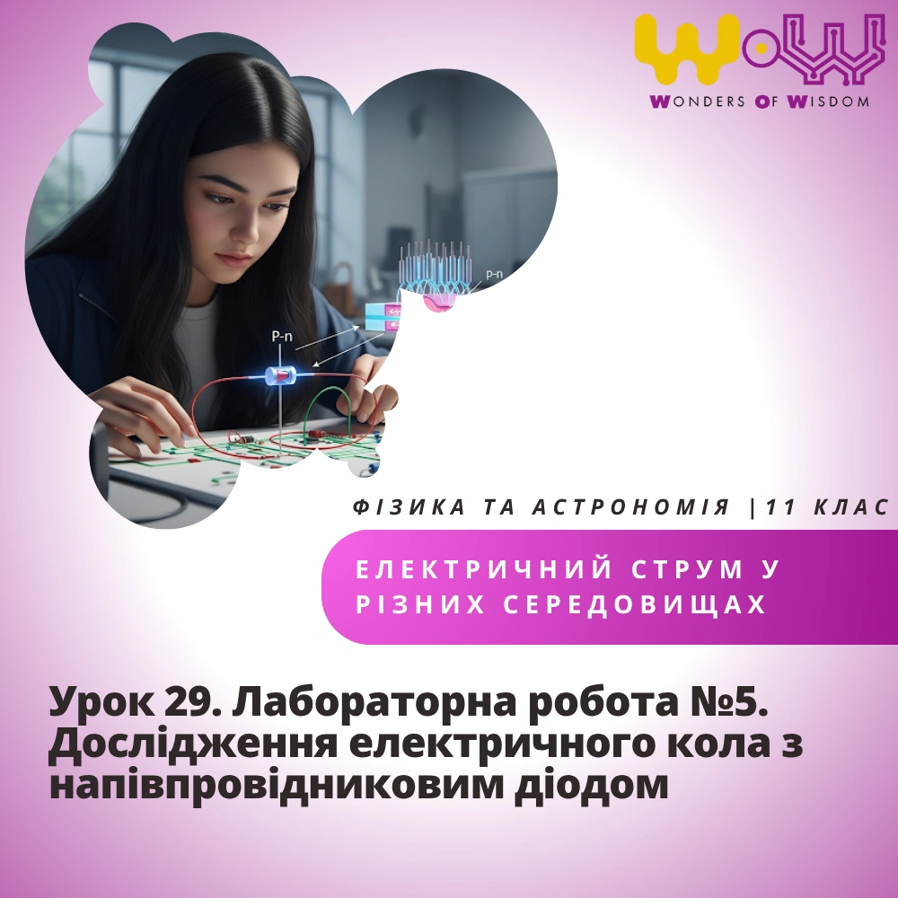 Урок 29. Лабораторна робота №5. Дослідження електричного кола з напівпровідниковим діодом
