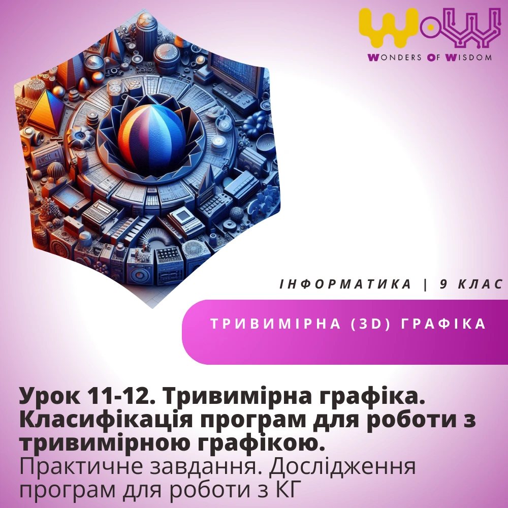 Урок 11-12. Тривимірна графіка. Класифікація програм для роботи з тривимірною графікою.